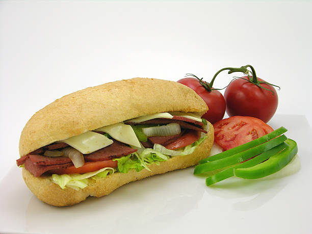 bologna sandwich & tomato stock photo