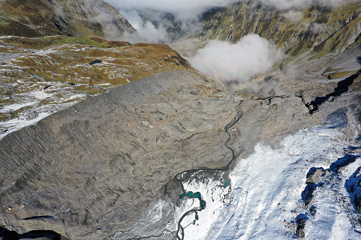 Huge glacier moraine (lateral moraine) captured in the swiss alps (canton of glarus) at an altitude of 2300m.