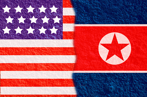 Flag of USA and North Korea