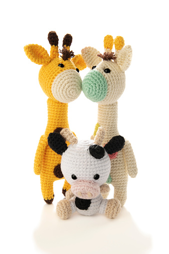 Amigurumi crochet animals isolated on white background