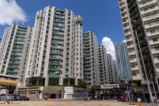 Hong Kong - May 28, 2022 : General view of the Whampoa Garden residential district in Hung Hom, Kowloon, Hong Kong.