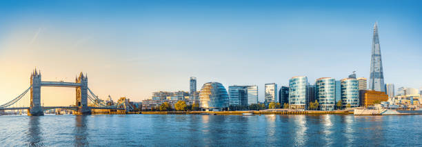 london panoramic view at the skyline of london during sunrise drawbridge photos stock pictures, royalty-free photos & images