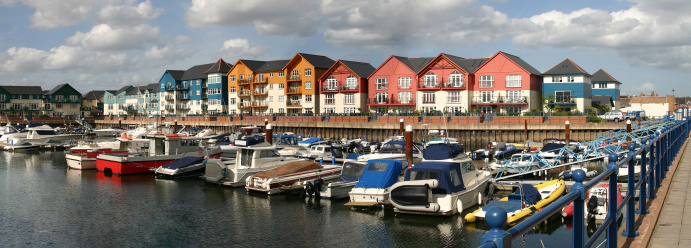 Panoramic photo of Exmouth Quay and the Marina.