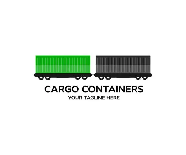 Vector illustration of Railway Express containers. Freight train with cargo containers railway, station transport logistic distribution goods is industry transportation business concept vector design and illustration.