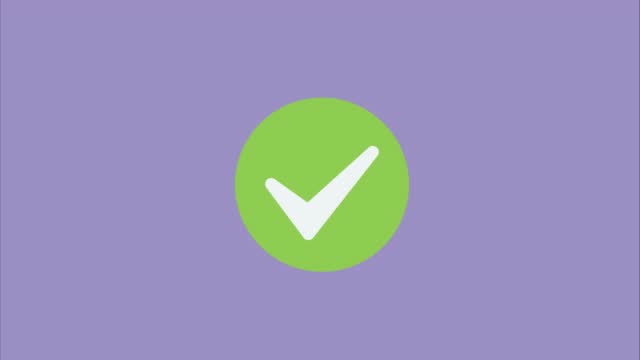 Tick mark check animation isolated on violet background. Motion graphics. Sign of approved, success, confirm, correct
