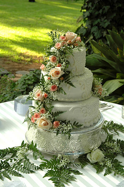 A beautiful floral wedding cake stock photo