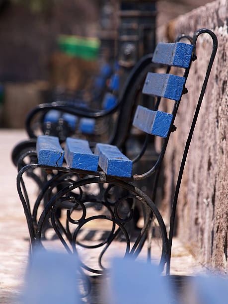 seating benches at harbour stock photo