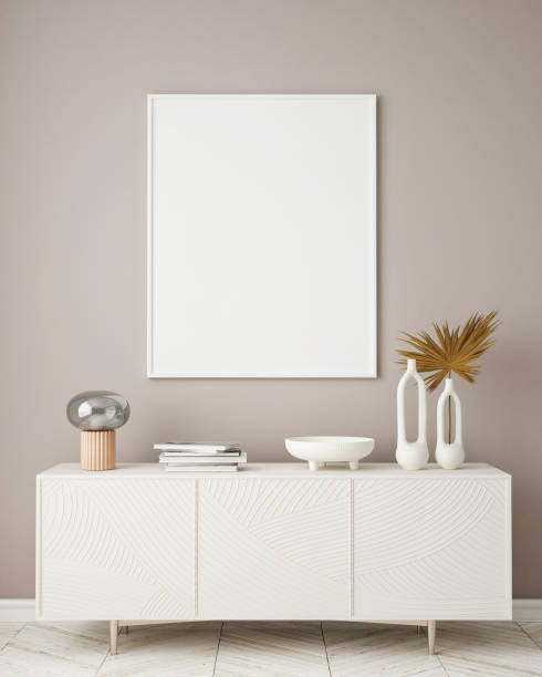 istock mock up poster frame in modern interior background, living room, Scandinavian style, 3D render, 3D illustration 1399728805