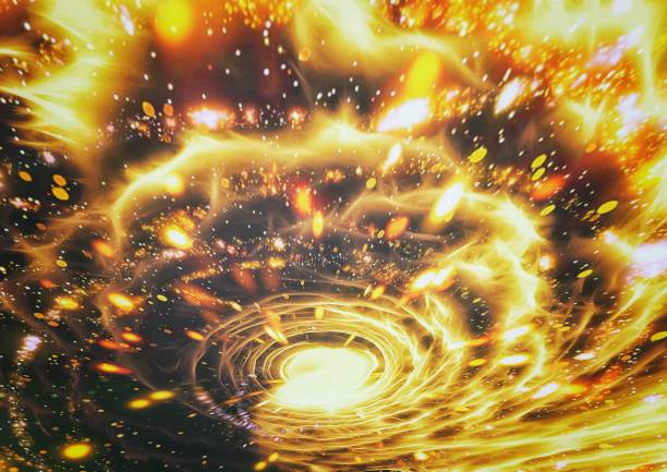 3D illustration of clouds swirling in the sky and exploding light