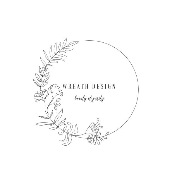 ilustrações, clipart, desenhos animados e ícones de coroa floral, coroa floral com folhas para o casamento - wedding black and white weddings rose