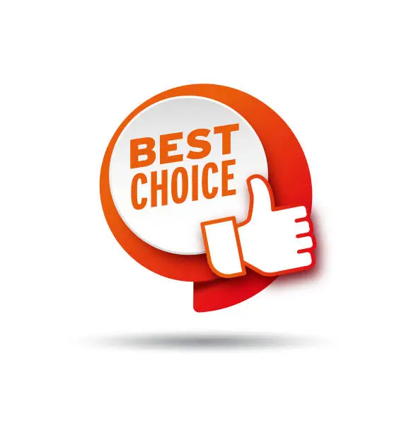 Vector illustration of Best choice label with thumbs up. Modern dynamic sales banner