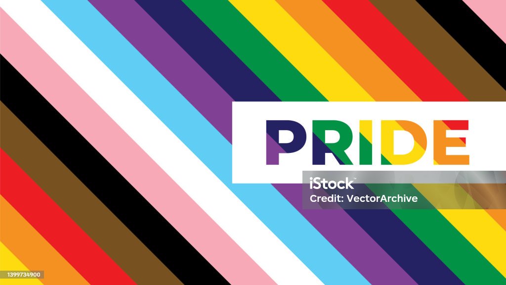 LGBTQIA Pride Rainbow Background Vector Inclusive Pride Background with Progression Pride Flag Colours. Rainbow Stripes Wallpaper in Gay Pride Colours LGBTQIA Pride Event stock vector