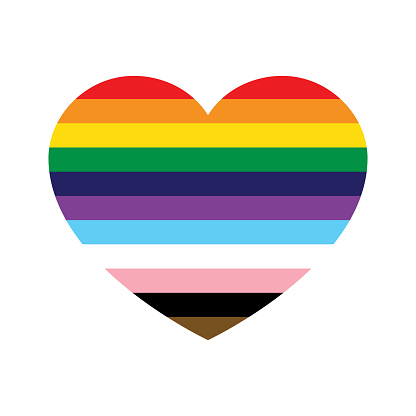 LGBTQ Pride Heart. Heart Shape with LGBT Progress Pride Rainbow Flag Pattern