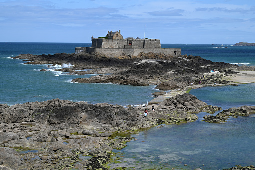 Quiberon, France - August 9, 2017: View of the Turpault castle on the Bergerlan promontory