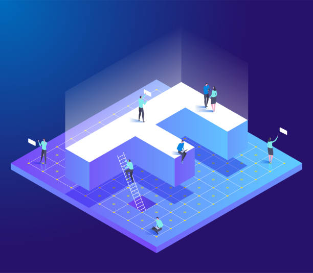 istock Isometric creative font. Letter F with small people. 1399736907