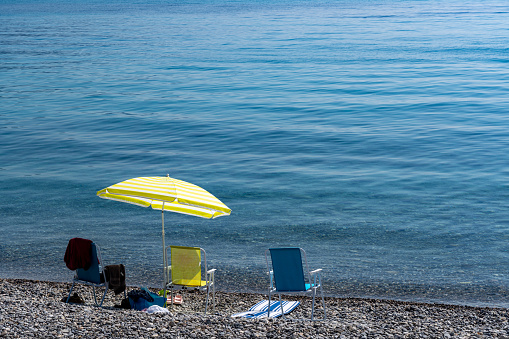 Canvas beach bed on the beach