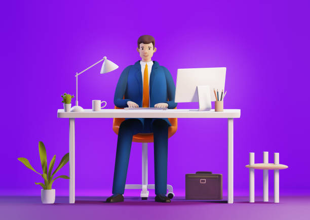 istock Successful businessman in his office working. 3D rendering illustration business concept 1399737987