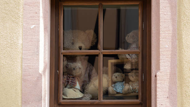 istock Teddy bears collection behind the window glass 1399739525