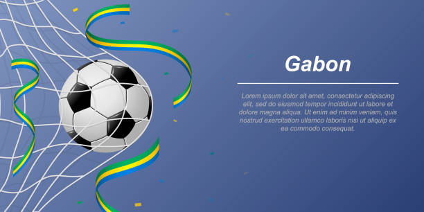piłkarskie tło z latającymi wstążkami w kolorach flagi gabonu - lineup stock illustrations