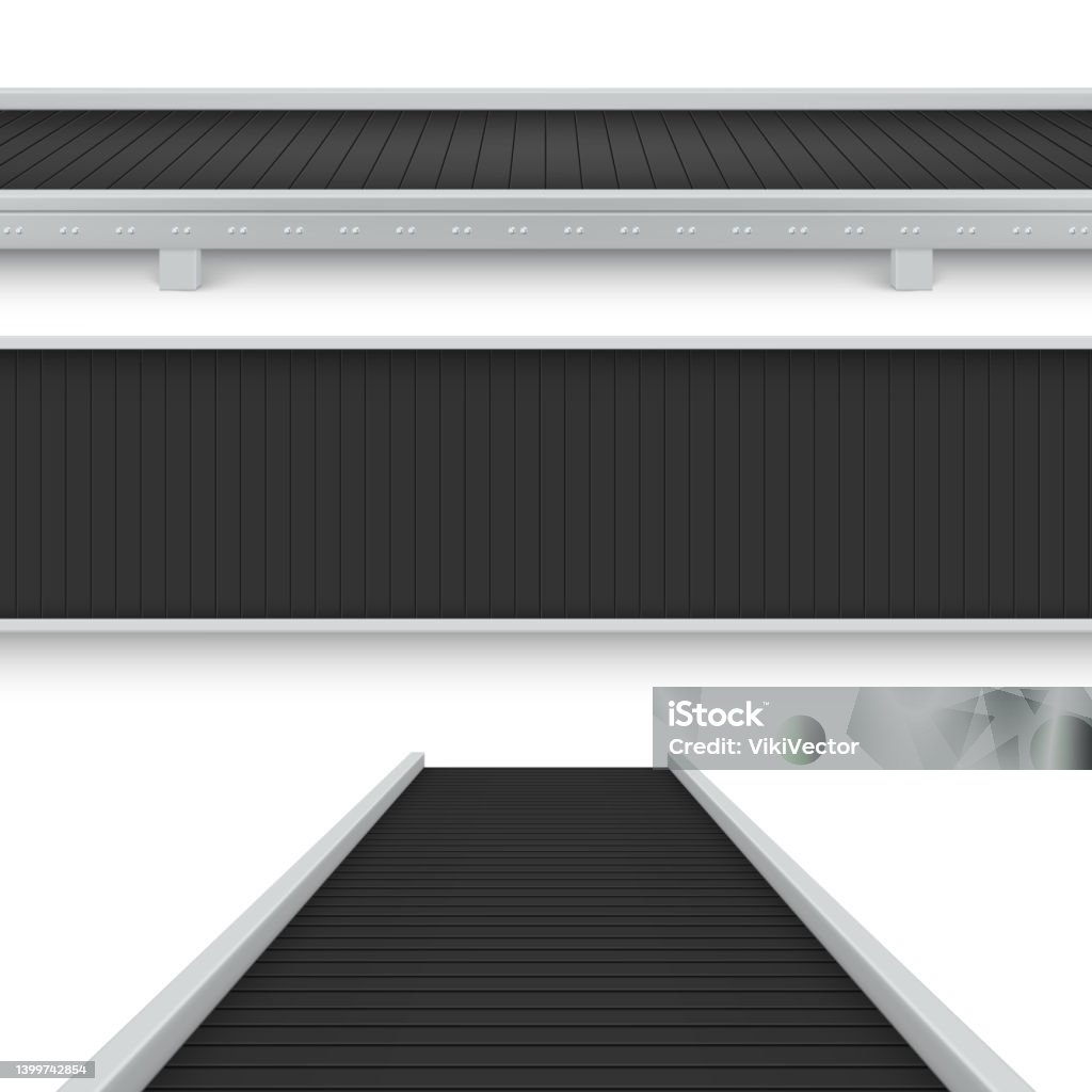 Collection Realistic Conveyor Belt Top Front Side View Vector