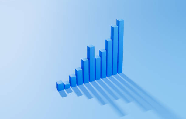 3D blue process bar chart trend design for business presentation, investment graph infographic background illustration with copy space