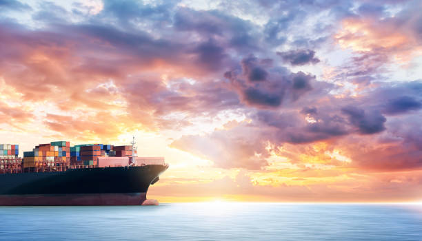 istock Container cargo ship in the ocean at sunset sky, Global business logistics import export background, Freight transportation, Shipping 1399746519