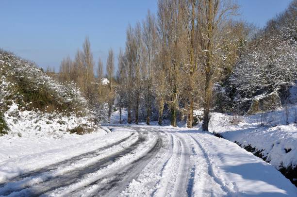 istock Road under the snow in Brittany 1399747257