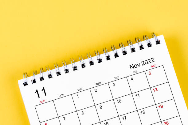 istock November 2022 desk calendar on yellow background. 1399747390