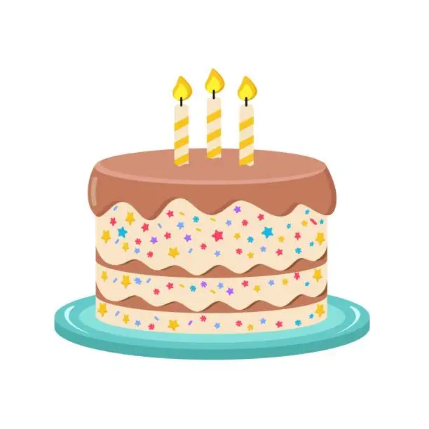 Vector illustration of Delicious sweet cake with chocolate layers and icing. Delicious confection isolated cartoon vector illustration.