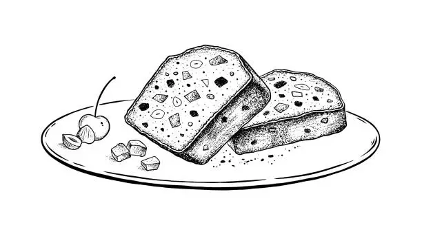 Vector illustration of Vector sketch illustration of Fruit Cake on plate
