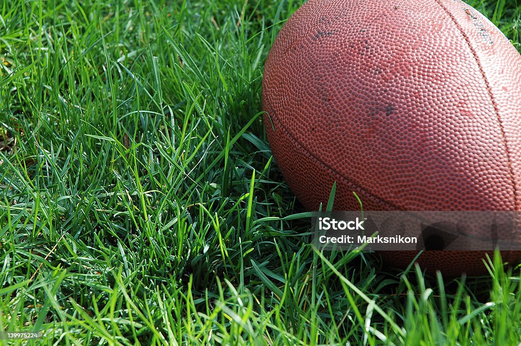 Lone Football pose en herbe - Photo de Ballon de football américain libre de droits