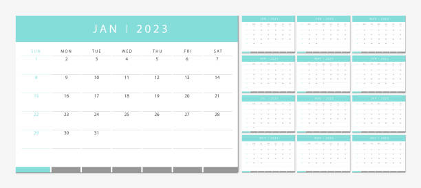 Calendar 2023 week start Sunday corporate design planner template. Calendar 2023 week start Sunday corporate design planner template. modern resume template stock illustrations