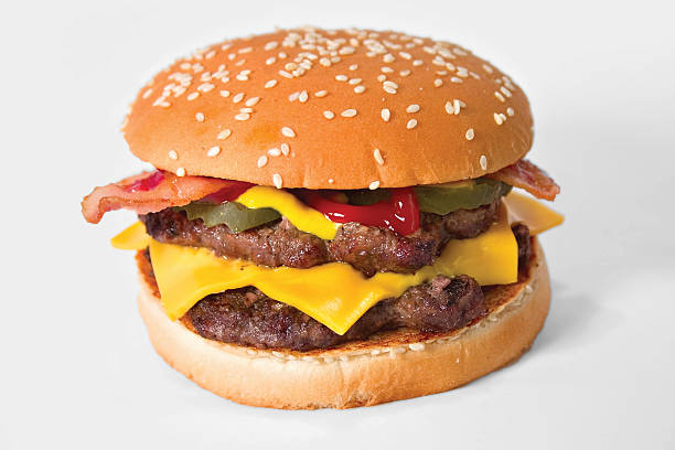 Close-up of a double bacon cheeseburger