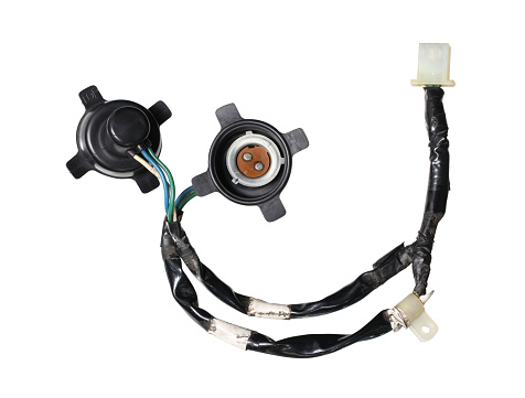 Car light base, bulb socket, lamp holder, adapter base connector wiring harness (with clipping path) isolated on white background