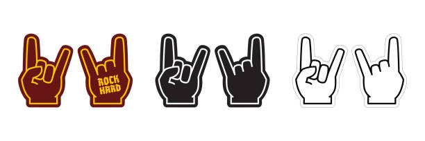 Rock concert foam fan finger template. Music Festival signs. Rock fan vector gestures in both sides, horns fingers, vector eps with editable stroke. Hard rock concert fan finger template. rock music stock illustrations