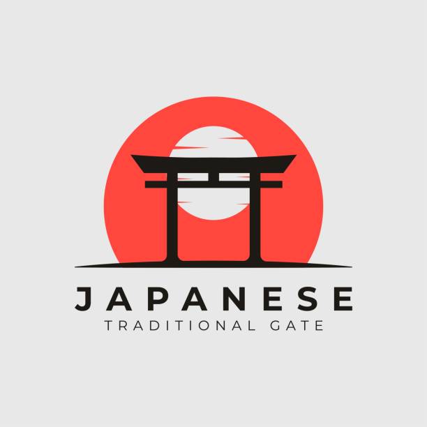 illustrations, cliparts, dessins animés et icônes de japonais sunset torii gate icône logo vector illustration design - shintoïsme