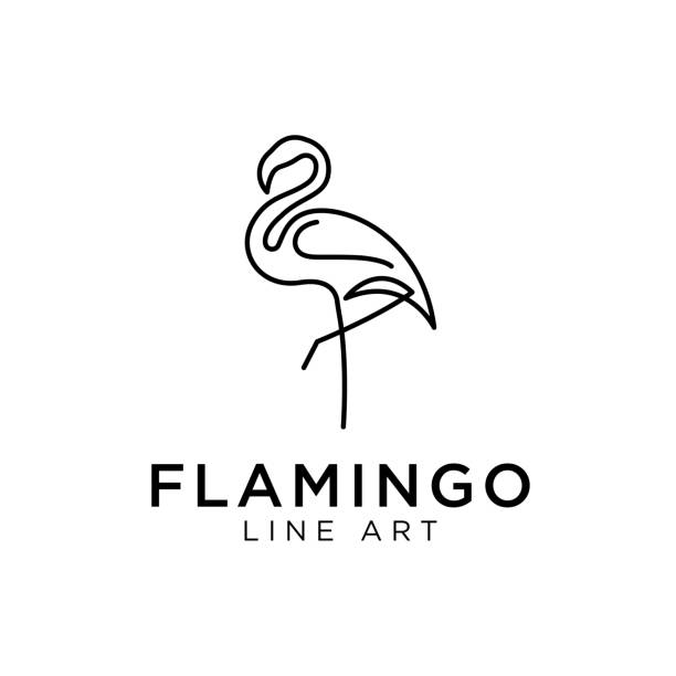 фламинго логотип векторная линия контур монолайн иконка иллюстрация - american flamingo stock illustrations