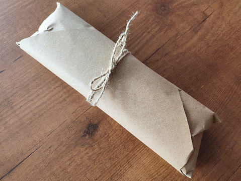 paper package wrapped with rope