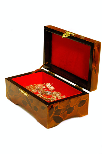 Old jewellery box, with jewellery.