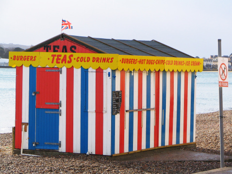 A refreshement stand on the beach at Weymouth, England