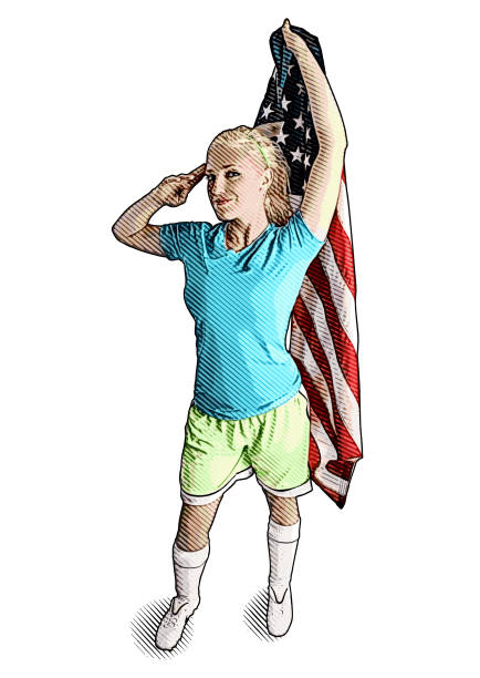 ilustrações, clipart, desenhos animados e ícones de atleta feminina segurando bandeira norte-americana - american football sports uniform football white background