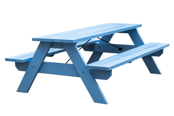 istock Modern outdoor painted wooden large bench with table. isolated. 1399764700