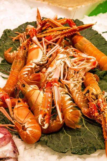 istock Shrimps - boiled red, seafood on leaf 1399765759