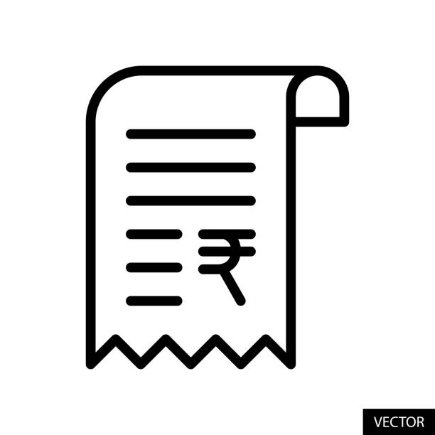 Bill, Invoice or Payment receipt with Indian Rupee symbol vector icon in line style design for website design, app, UI, isolated on white background. Editable stroke. EPS 10 vector illustration. Bill, Invoice or Payment receipt with Indian Rupee symbol vector icon in line style design for website design, app, UI, isolated on white background. Editable stroke. EPS 10 vector illustration. rupee symbol stock illustrations