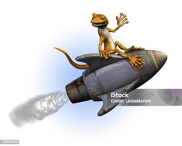 Rocket Riding Gecko Stock Photo - Download Image Now - Cartoon, Cheerful, Cute