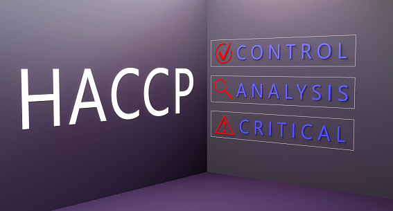 The HACCP concept systematic identification, assessment and management of hazards with analysis and critical level control icons.3D render illustration.