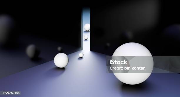 Abstract White Balls Of Different Sizes Are Rolled Through A Small Hole In The Wall Narrow Passage For Balls Size Concept 3d Render Illustration Stock Photo - Download Image Now