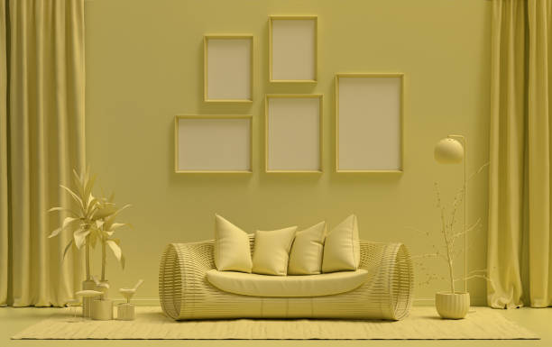 istock Single color monochrome yellow interior room, 5 poster frames 1399770038