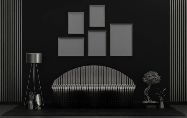 istock Single color monochrome metallic silver interior room, 5 poster frames 1399770043