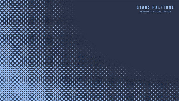 ilustraciones, imágenes clip art, dibujos animados e iconos de stock de estrellas semitono patrón geométrico vector suavizado borde redondeado fondo azul - contraste alto
